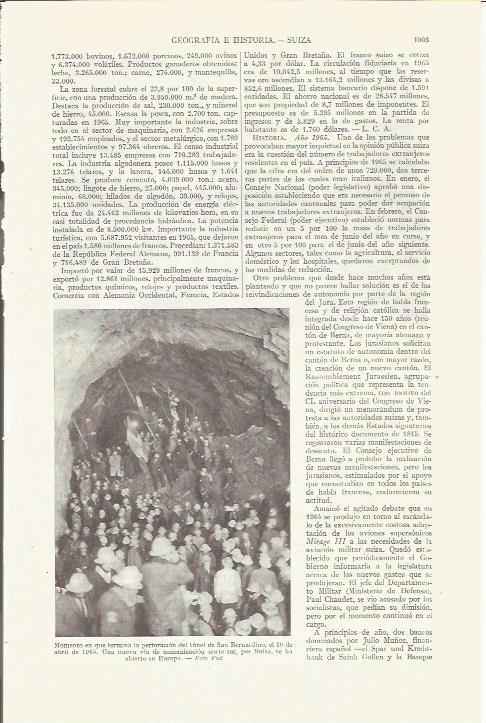 LAMINA ESPASA 35895: Fin de la perforacion del tunel de San Bernardino en 1965