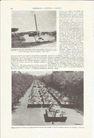 LAMINA ESPASA 35809: Lanzamiento del cohete Carabela IV y desfile de carros de combate por Madrid