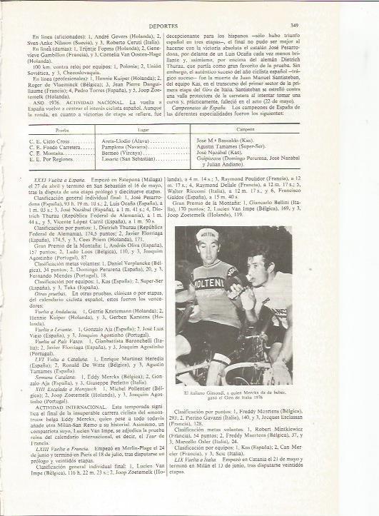 LAMINA ESPASA 35999: Los ciclistas Gimondi y Merckx en el Giro de Italia de 1976