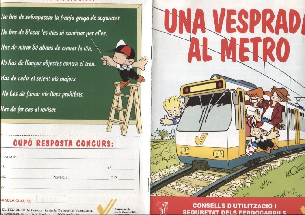 Folleto propaganda ferrocarriles generalitat Valenciana ilustrada por Mique