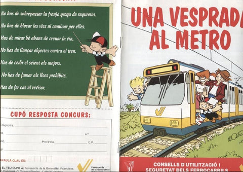 Folleto propaganda ferrocarriles generalitat Valenciana ilustrada por Mique