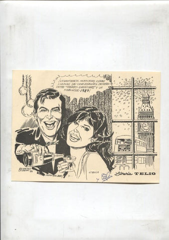 Propaganda navideña de la libreria Telio de Valencia en 1987 con imagen Inspector Dan de Eugenio Giner
