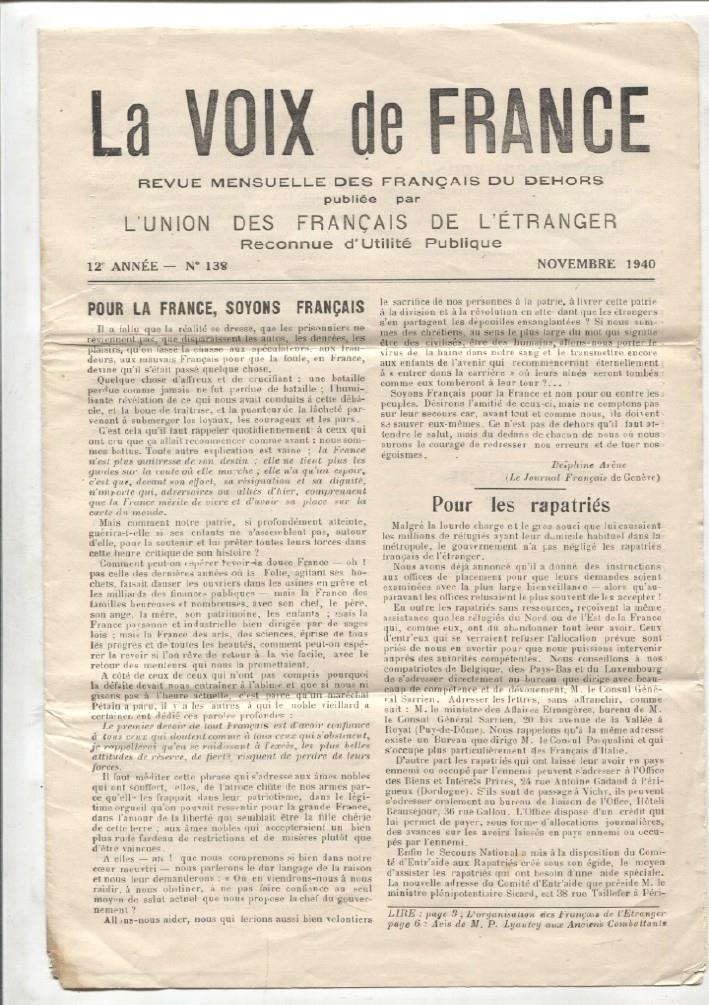 La voix de France numero 138 novembre 1940