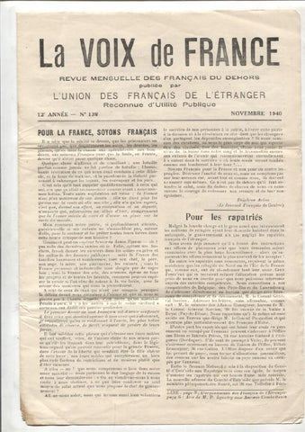 La voix de France numero 138 novembre 1940