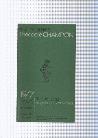 Bulletin Mensuel Theodore Champion numero 874 de 1977
