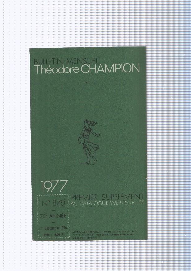 Bulletin Mensuel Theodore Champion numero 870 de 1977