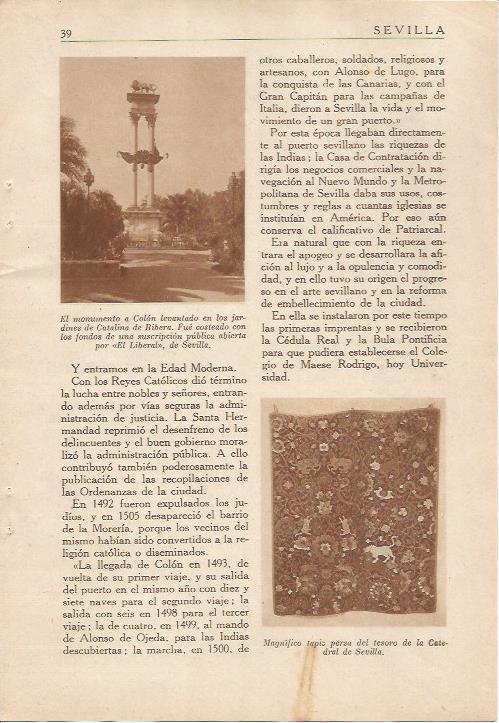 LAMINA 25077: Monumento a Colon en Sevilla
