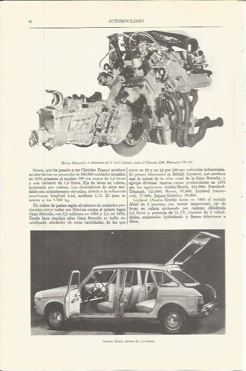 LAMINA ESPASA 36507: Motor Maserati 6 cilindros  y Austin Maxi