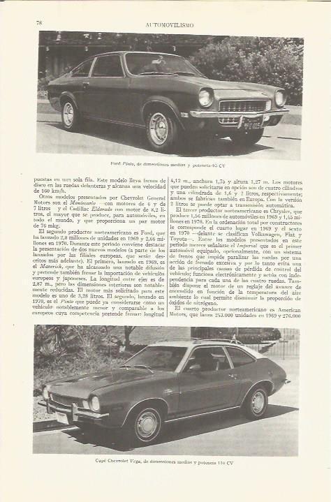 LAMINA ESPASA 36504: Ford Pinto y Cupe  Chevrolet Vega