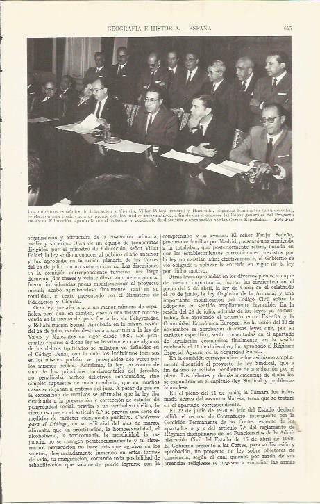 LAMINA ESPASA 36556: Ministro de Educacion y de Hacienda de España en 1969