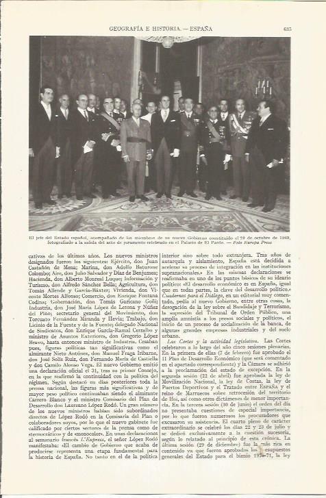 LAMINA ESPASA 36553: Francisco Franco con el nuevo Gobierno de España en 1969