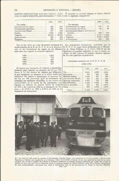 LAMINA ESPASA 36548: Inauguracion del Catalan-Talgo en 19639