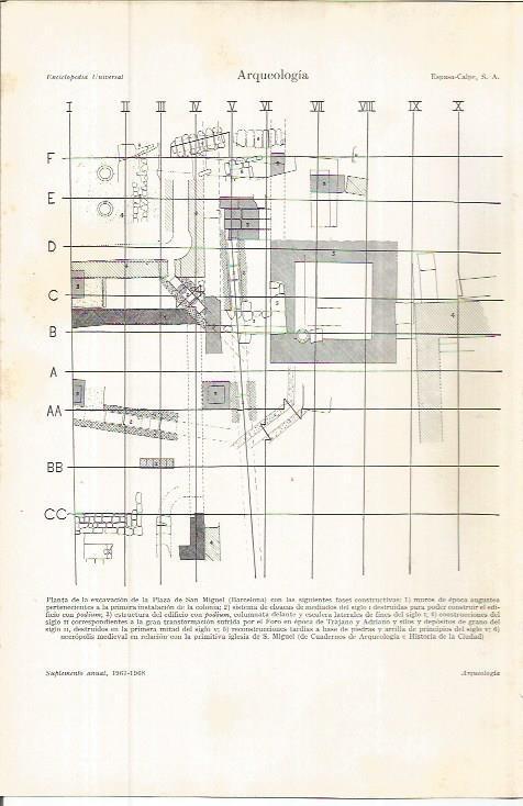LAMINA ESPASA 36690: Planta de la excavacion de la Plaza Sant Miquel de Barcelona