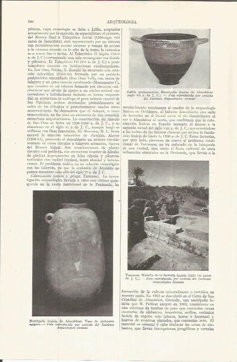 LAMINA ESPASA 36687: Vaso de la necropolis de Almuñecar y muralla de Toscanos