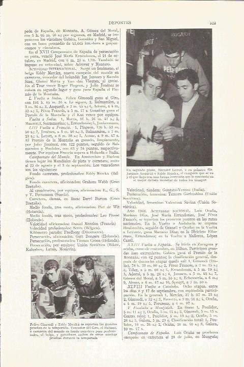 LAMINA ESPASA 36728: Los deportistas Felipe Gimondi, Eddy Merck, B. Guyot y J. Anquetil 
