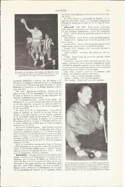 LAMINA ESPASA 36727: Equipo de balonmano del Atletico de Madrid de 1967