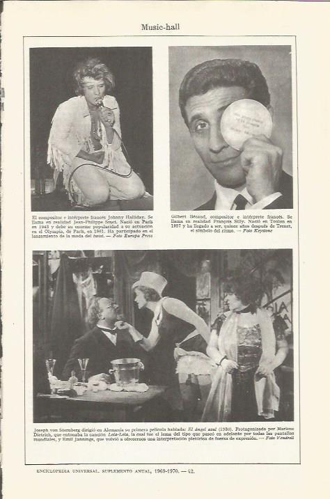 LAMINA ESPASA 36649: Johnny Hallidaym Gilbert Becaud y Joseph von Sternberg