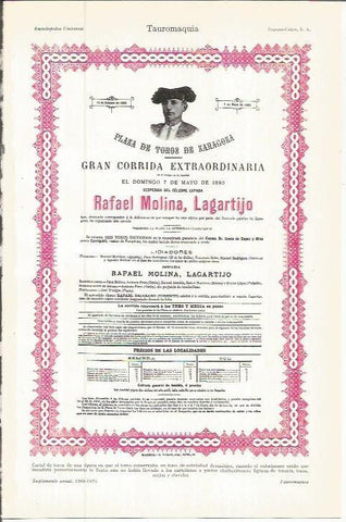 LAMINA ESPASA 36658: Cartel taurino de Zaragoza del 7 de mayo de 1893