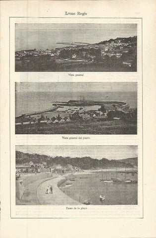 LAMINA ESPASA 36340: Vista, puerto y paseo de la playa de Lyme Regis, Inglaterra