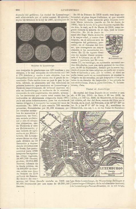 LAMINA ESPASA 36330: Monedas y plano de Luxemburgo