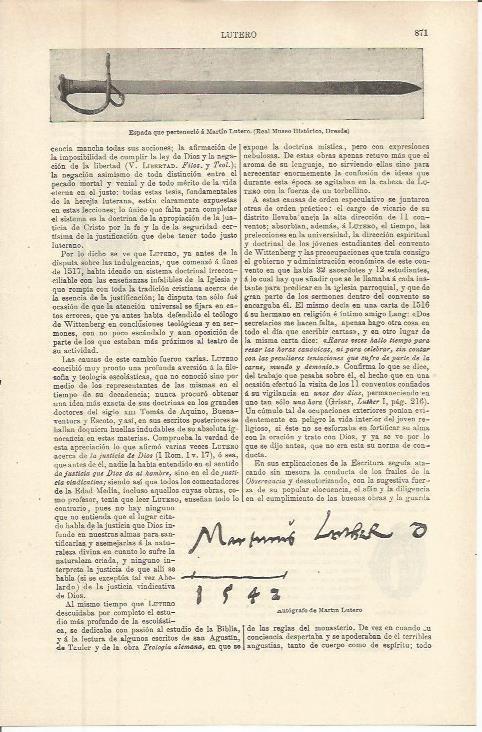LAMINA ESPASA 36325: Espada de Martin Lutero