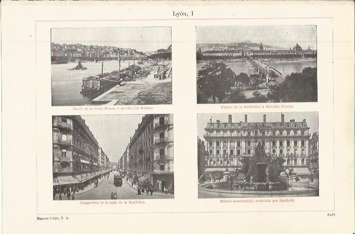 LAMINA ESPASA 36345: Calle, puente y fuente en Lyon, Francia