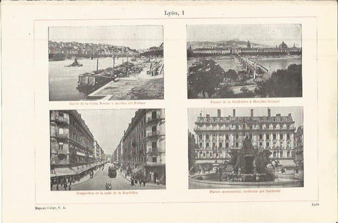 LAMINA ESPASA 36345: Calle, puente y fuente en Lyon, Francia
