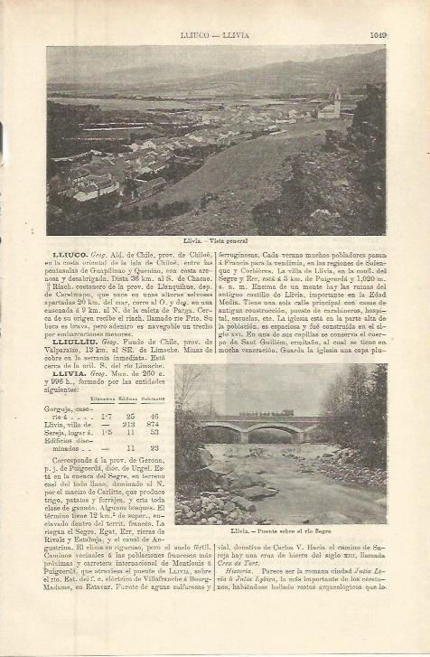 LAMINA ESPASA 36372: Vista y puente de Llivia, Girona