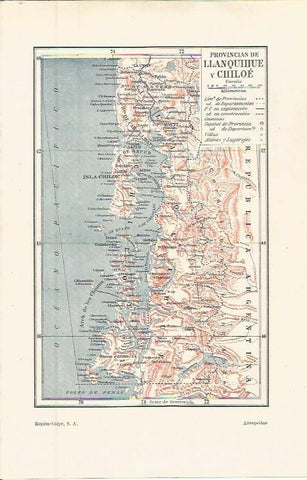 LAMINA ESPASA 36362: Mapa de las provincias de Llanquihue y Chiloe, Argentina