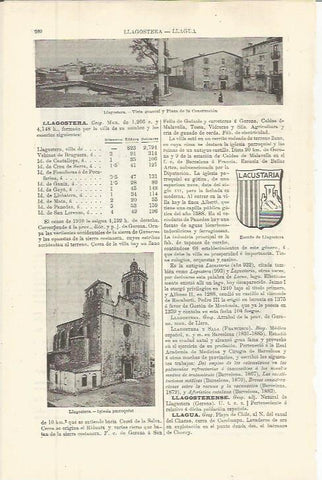 LAMINA ESPASA 36348: Plazam iglesia, escudo y vistas de Llagostera, Girona