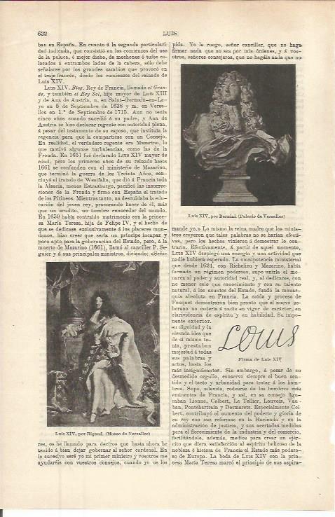 LAMINA ESPASA 36273: Busto y firma de Luis XIV de Francia