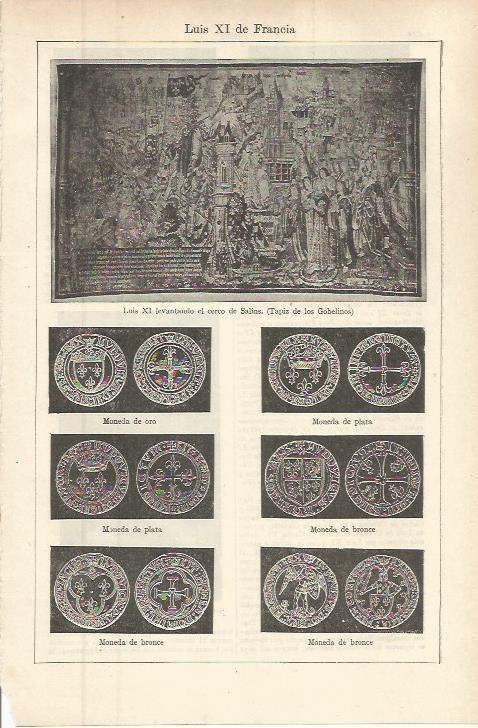 LAMINA ESPASA 36269: Monedas y tapiz de Luis XI de Francia