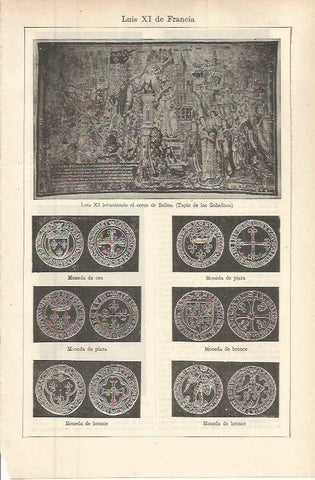 LAMINA ESPASA 36269: Monedas y tapiz de Luis XI de Francia
