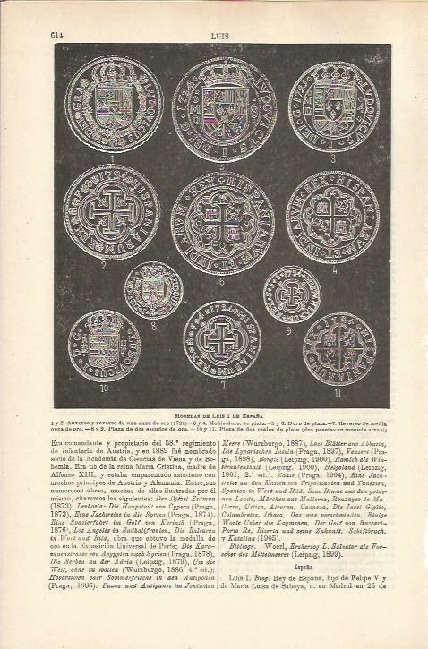 LAMINA ESPASA 36264: Monedas de Luis I de España