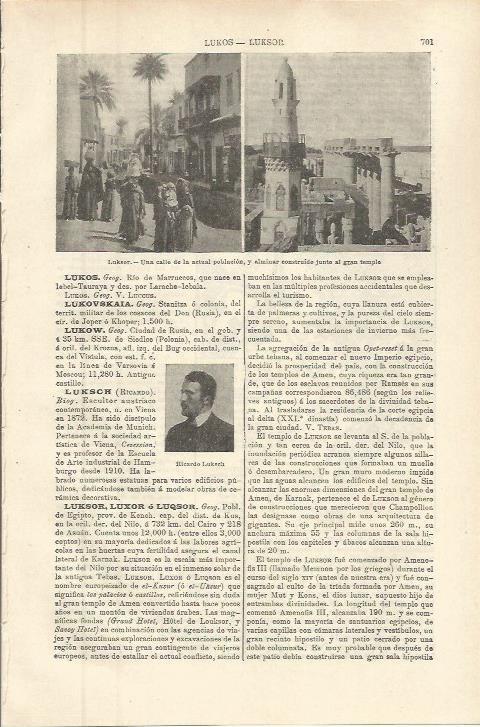 LAMINA ESPASA 36298: Calle y minarete en Luxor, Egipto