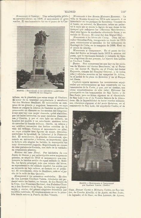LAMINA ESPASA 36456: Monumentos a Campoamor y Chaperos en Madrid