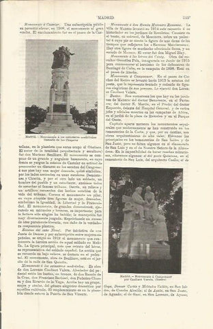 LAMINA ESPASA 36456: Monumentos a Campoamor y Chaperos en Madrid