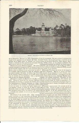 LAMINA ESPASA 36455: Monumento a Alfonso XII en Madrid
