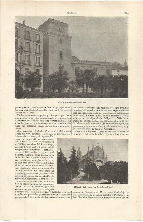 LAMINA ESPASA 36440: Torre de los Lujanes y San Jeronimo el Real, Madrid
