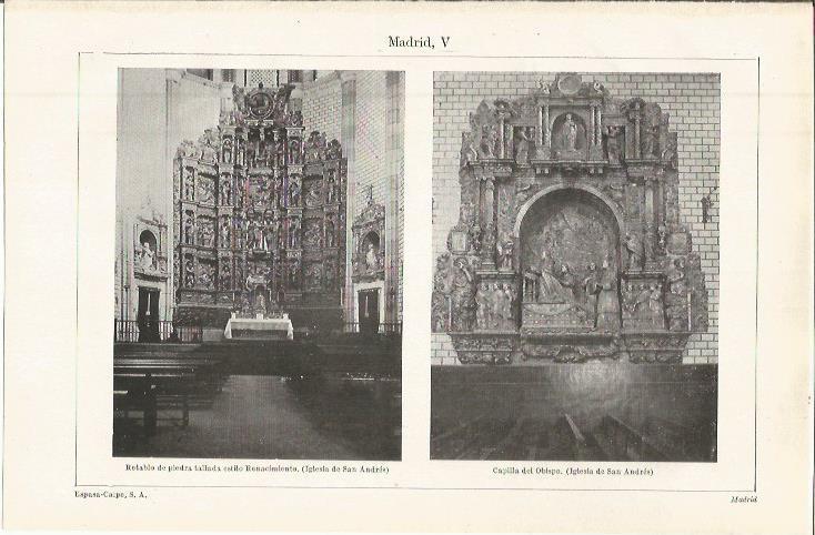 LAMINA ESPASA 36467: Retablo y Capilla del Obispo de la iglesia de San Andres , Madrid