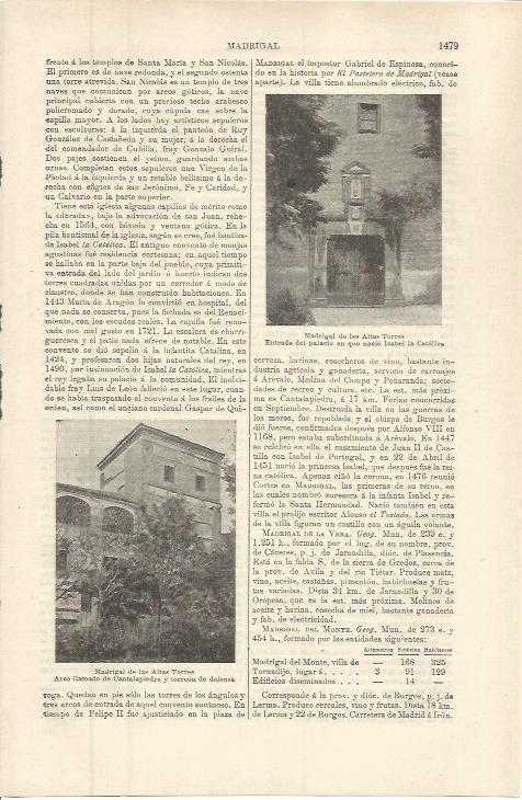 LAMINA ESPASA 36472: Palacio natal de Isabel la Catolica en Madrigal de las Altas Torres, Avila