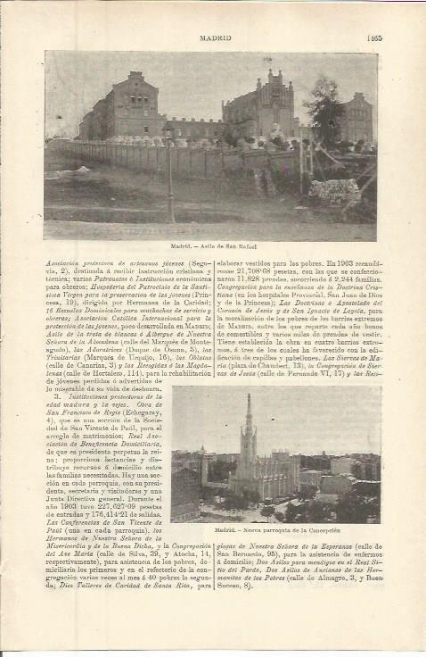 LAMINA ESPASA 36470: Asilo de San Rafael y La Concepcion, en Madrid
