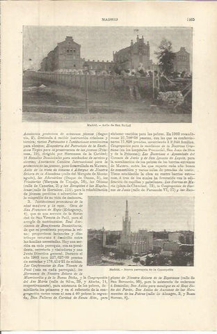 LAMINA ESPASA 36470: Asilo de San Rafael y La Concepcion, en Madrid