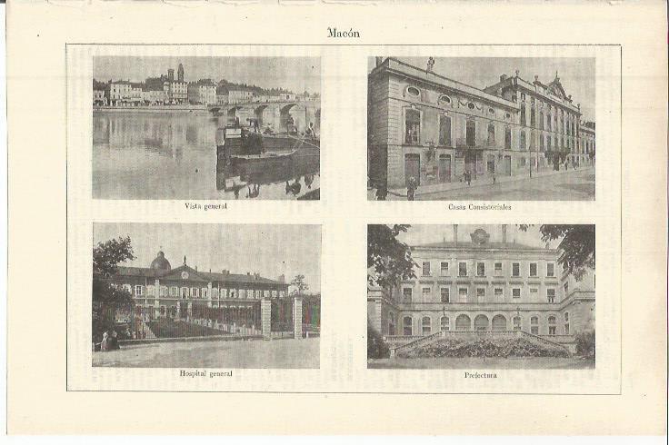 LAMINA ESPASA 36401: Vista, ayuntamiento, hospital y prefectura de Macon, Francia