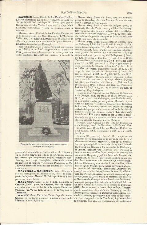 LAMINA ESPASA 36399: Estatua de Alejandro Macomb en Detroit