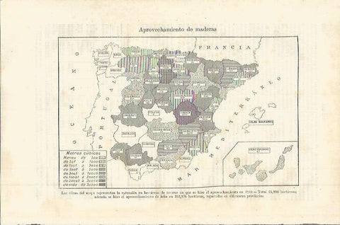 LAMINA ESPASA 36415: Mapa de España de aprovechamiento de la madera