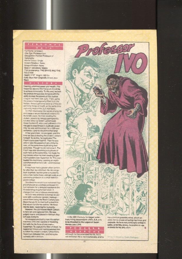 Ficha personaje DC Comics numero 039:  Profesor Ivo y Prof. Milo