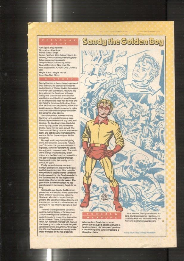Ficha personaje DC Comics numero 055: Sarge Steel y Sandy The Golden Boy