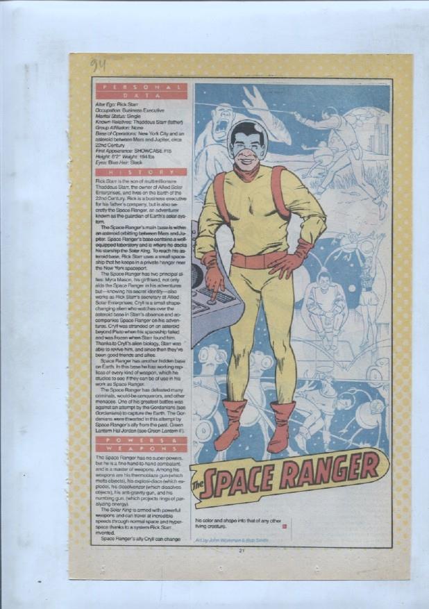 Ficha personaje DC Comics numero 094: The Space Ranger y Spanners Galaxy