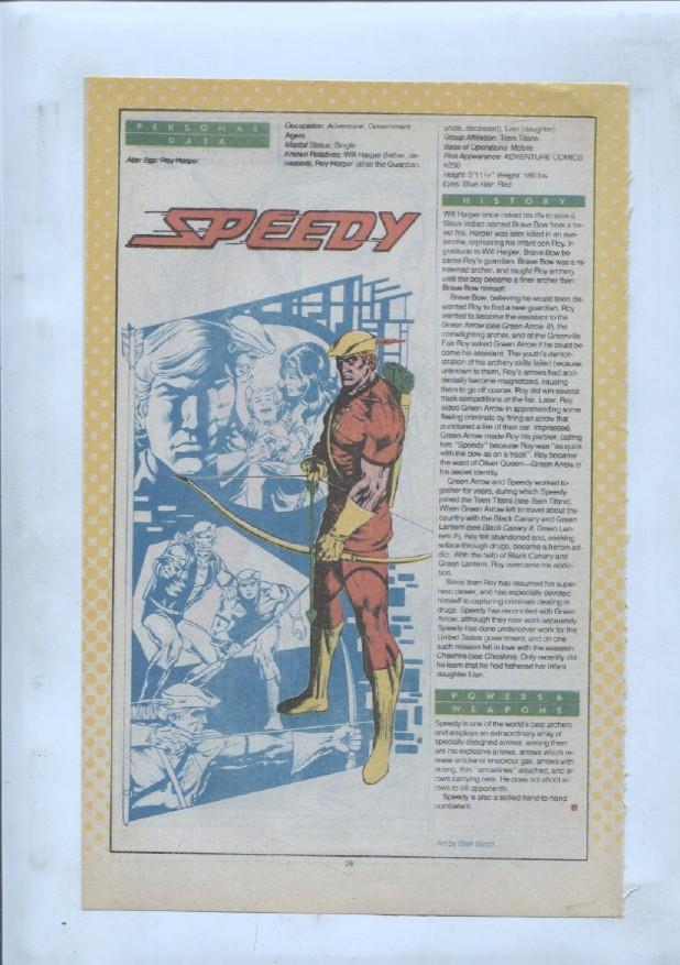 Ficha personaje DC Comics numero 096: Speedy y Speedy